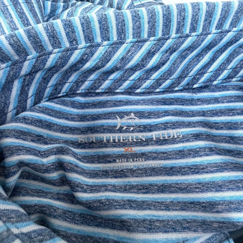 Southern Tide Blue Stripe Cotton Polo Shirt Men's XL Preppy Golf Sporty Casual - Picture 6 of 8